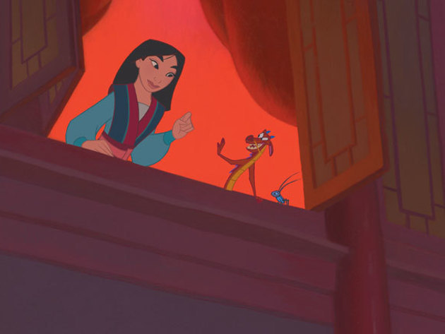With a lucky cricket and a dragon pal, Mulan can handle anything.